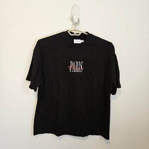 Topman Mens Paris Graphic T-Shirt Black Small Embroidered Short Sleeve Tee Y2K